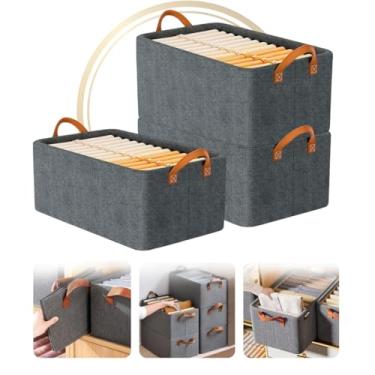 Imagem de Caixa Organizadora para Guarda Roupas e Gavetas, Alças Reforçadas, Material Respirável, Cinza, Kit com 3 Unidades