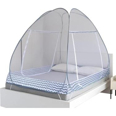 Imagem de Barraca de mosquiteiro pop-up instantânea para cama | Design de invólucro completo com malha ultrafina e moldura dobrável portátil | acampamento interno/externo, dossel para cama de viagem - fácil