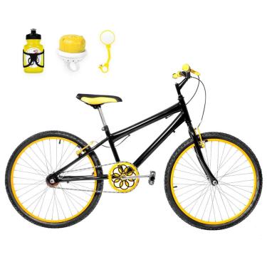 Imagem de Bicicleta Aro 24 Alumínio + Kit Passeio Preta E Amarela