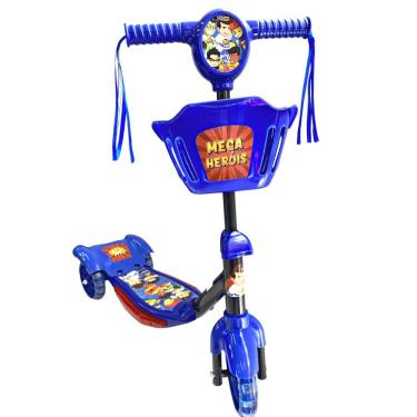 Imagem de Patinete Infantil Mega Heróis, Musical Com Luz De Led, Cesta E 3 Rodas.