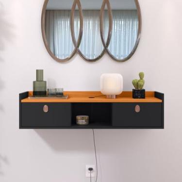 Imagem de Suspenso 90 cm Organizador Para Parede 2 Gavetas Rack Aparador Penteadeira Multiuso Sala Quarto Cozinha Salão (Preto/Cinamomo)