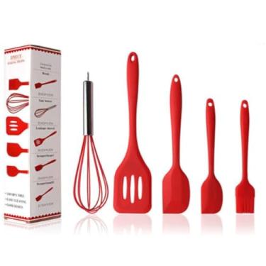 Imagem de Kit Utensilios Cozinha 5 Peças Jogo De Silicone Tamanho Grande Resistente Pincel, Fue Espátula (vermelho)