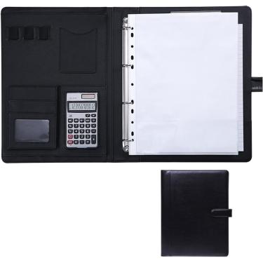 Imagem de Estojo De Escrita A4, Estojo De Conferência Em Couro, Estojo De Documentos Com Zíper, Pasta à Prova D'água Com Pasta De Anel, Prancheta, Bloco De Notas, Pasta De Pasta De Port, Black