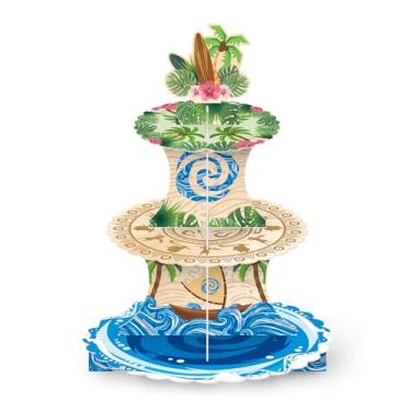 Imagem de Suporte de bolo de aniversário para cupcake de 3 camadas, suporte de torre de sobremesa de papelão para meninas, meninos, decoração de chá de bebê, desenho animado fofo oceano Havaí, suprimentos de