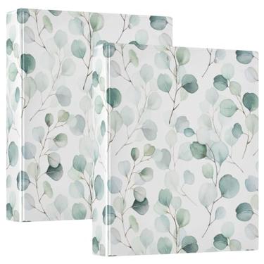 Imagem de Fichários redondos de folhas de eucalipto, 1,5 folhas de plantas, verde e branco, 3 anéis, para escritório, escola, material de trabalho, pasta de arquivos, capacidade de 200 folhas, fácil de abrir