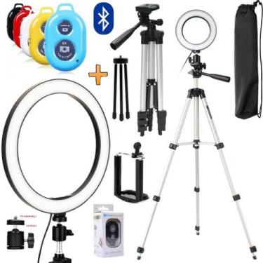 Imagem de Kit Acessórios Youtuber Tripé Profissional + Iluminador Led Anel Ring 