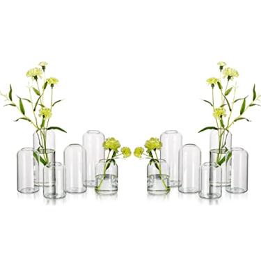 Imagem de Vasos de vidro para flores – Hewory Blown Modern Pequenos vasos de vidro para centros de mesa, conjunto de 12, mini vasos de flores transparentes a granel para eventos de festa de casamento, decoração