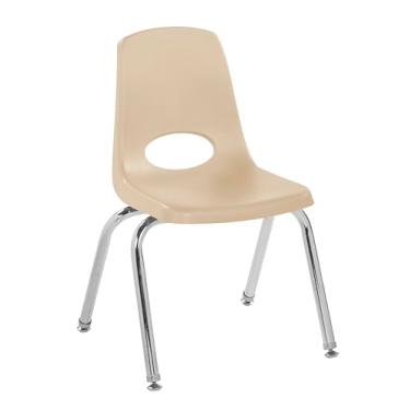 Imagem de Cadeira escolar empilhável de 35,5 cm, assento de estudante empilhável com pernas de aço cromado e deslizadores esféricos; para sala de aula, escola em casa ou espaço de aprendizagem - Areia