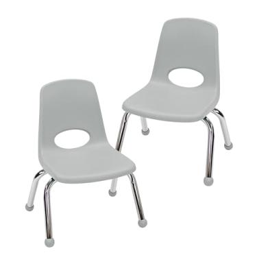 Imagem de Cadeira escolar empilhável de 25,4 cm, assento de estudante empilhável com pernas de aço cromado e deslizadores esféricos; para pré-escola, sala de aula ou escola em casa - cinza claro (pacote com