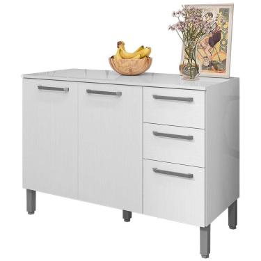 Imagem de Balcao Com Tampo 3 Portas 2 Gavetas 120 Cm Mad Versalhes Ktp Branco Supremo