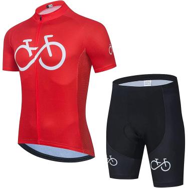 Imagem de Roupas Masculinas De Ciclismo Respirável De Secagem Rápida Manga Curta Camisa De Ciclismo Com 19d Gel Pad Bib Shorts Para Mtb Road Bike Ciclismo, Red, L