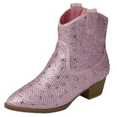 Imagem de TruFox Botas De Cowboy Com Strass Para Meninas, Estilo Cowgirl, Salto Baixo, Botinhas Infantis, Rosa, Tamanho 9