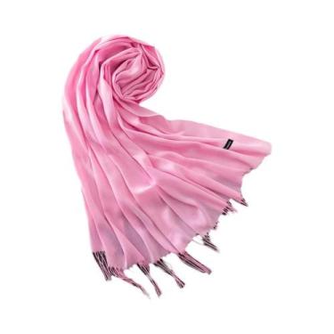 Imagem de Xale de Caxemira Longo Feminino - Cor Sólida, Hijab, Pashmina com Borl