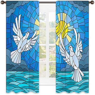 Imagem de Cortina isolada com sombreamento abstrato, imagem geométrica colorida fractal, tecido impermeável, cortinas blackout com absorção de som para decoração de sala de jantar/festa, L 106 x C 150 cm