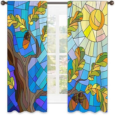 Imagem de Cortinas blackout abstratas 90%, imagem geométrica colorida fractal, tecido impermeável, cortinas blackout com absorção de som para decoração de sala de jantar/festa, L 132 x C 182 cm