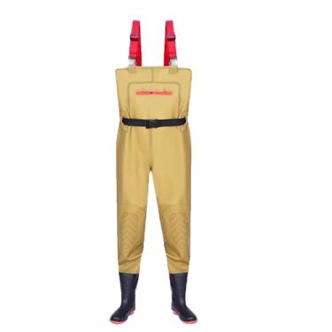 Imagem de Hip Waders Perneiras de peito e quadril, joelheiras reforçadas e bolsos com zíper, adequadas para pesca, agricultura e lavagem de carros(Yellow,37 EU)