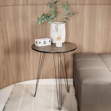 Imagem de Mesinha Lateral De Canto Apoio Redonda Pé De Ferro Tripé (Freijó)