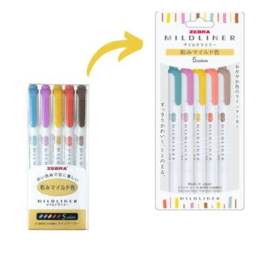 Imagem de Caneta Marca Texto Zebra Mildliner Ponta Dupla 5 Cores Pastel Grifar e
