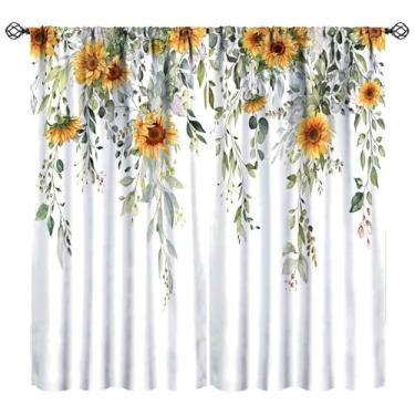 Imagem de Cortinas de folhas de eucalipto, girassol, arte floral, cortinas blackout para quarto, cozinha, decoração, conjunto de tecido, 2 painéis, 106 x 113 cm, taxa de sombreamento de 30%