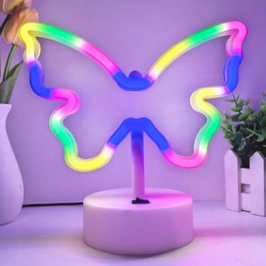 Imagem de VIFULIN Placa neon de borboleta – luz neon colorida de LED para decoração de quarto de meninas, lâmpada de borboleta presentes para adolescentes, luz noturna estética operada por USB/bateria com base