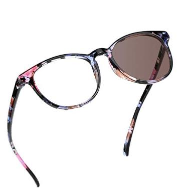 Imagem de Óculos de sol com bloqueio de luz azul, óculos de sol cinza fotocrômico, antifadiga, óculos de leitura de computador, óculos de jogos, óculos de TV para mulheres, homens, antiUV, antirreflexo, 1401 Pinkfloral Brown, +0.50