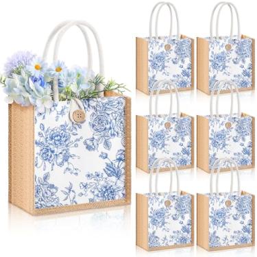 Imagem de Abbylike Bolsa de presente de flores silvestres pequena de serapilheira floral com botão de alça para lembrancinha de festa de casamento, Azul