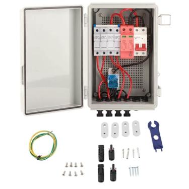 Imagem de Akozon Caixa de Combinador PV DC 500V, 4 String Input, IP66 à Prova d'água Com Fusíveis 15A e Disjuntor 63A para Sistemas de Energia Solar