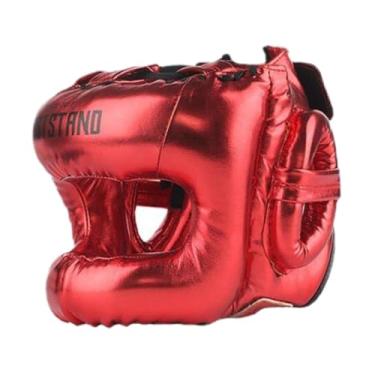 Imagem de Fenteer Capacete de boxe Kickboxing Capacete de proteção para cabeça macio com cobertura total para adultos unissex para artes marciais karatê, Vermelho