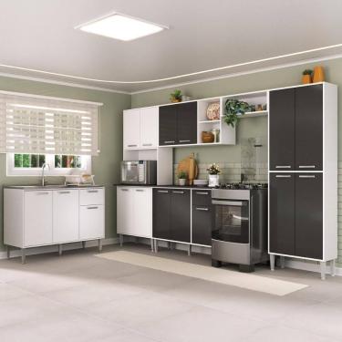 Imagem de Armário De Cozinha Modulada Completa 6 Peças Com Balcão Para Pia Siena Multimóveis Mp2285 Branco/preto