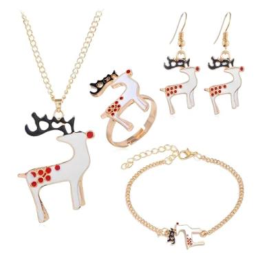 Imagem de Dreuyet Colar de brincos de Natal, 4 peças, para mulheres, fofo, árvore de Papai Noel, pequeno sino, alce, boneco de neve, conjunto de pulseiras, dia de Ação de Graças, Natal, Natal, Medium, Zinco