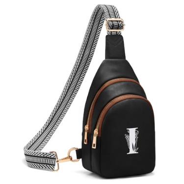 Imagem de Viverte Bolsas transversais femininas com inicial, pochete transversal, presentes personalizados para mãe e esposa, Preto com marrom, I