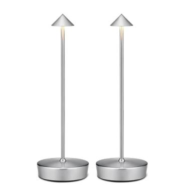 Imagem de Rauphlis Candeeiro de mesa de LED sem fio, pacote com 2, 7000 mAh, luzes de mesa à prova d'água para pátio, jantar, acampamento, escritório, casa, saída USB-A, lembre-se de brilho, regulável, 3 cores