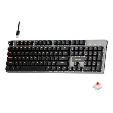 Imagem de Newmen GM325Pro Teclado Mecânico, 104 Teclas Arco-íris LED Retroiluminado com Fio, Painel de Metal Hot Swap, Teclas Pretas, Teclas Pretas, Teclado Mecânico para Windows, Laptop, PC, Interruptores