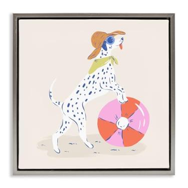 Imagem de Stupell Industries Arte de parede em tela flutuante cinza dálmata com moldura de bola de praia por Krissy Mast, 45,7 x 45,7 cm