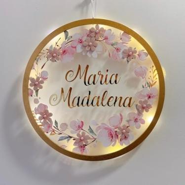 Imagem de Porta Maternidade Led Floral Acrílico e Espelho