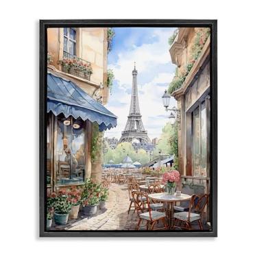 Imagem de Stupell Industries Arte de parede em tela flutuante com moldura preta vista da cidade da Torre Eiffel por LSR Creative Studio, 78 x 63 cm