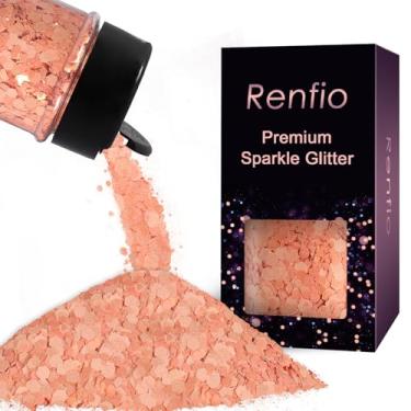 Imagem de Renfio Glitter grosso coral fosco, 50 g, purpurina de resina coral mista, flocos de lantejoulas hexagonais foscas para suprimentos de copo de globo de neve, artesanato, resina, decoração de festival