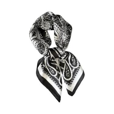 Imagem de Bandana Feminina De Cetim Macio 70x70cm Imitação De Seda Lenço Quadrad