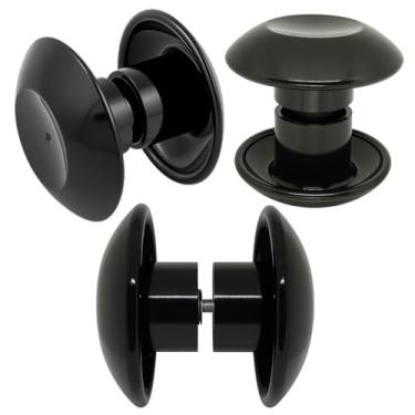 Imagem de Kit 3 Puxador Porta Pivotante ou Correr Vidro Temperado Blindex Box Banheiro Redondo Preto Resina Acrílico ABS + Parafuso