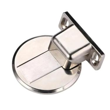 Imagem de Prendedor Porta Magnético Slim Adesivo 3m Aço Inox Cromado Batente Trava Porta Segurador Imã Forte(KIT 2 Prata)