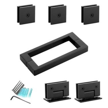 Imagem de MCOCOD Kit de ferragens para porta de chuveiro para portas articuladas em linha sem moldura, inclui dobradiças, alças quadradas e grampos, para vidro de 5/40.6 cm a 3/20.3 cm, adequado para banheira