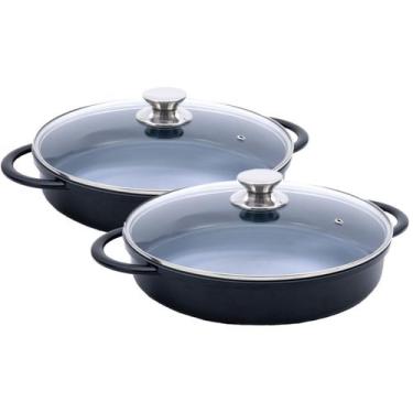 Imagem de Kit Caçarola Baixa Hercules Indução Antiaderente Ceramico Tampa de Vid
