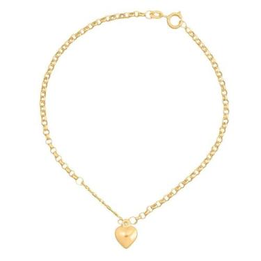 Imagem de Pulseira Feminina Elo Português Com Coração De Ouro 18k - DR Joias