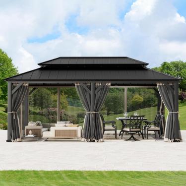 Imagem de Covered Outdoor Rede mosquiteira Gazebo de substituição universal com 6 painéis paredes laterais 30 x 50 cm, mosquiteiros para mirante externo com zíper duplo, substituição para dossel de pátio