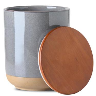 Imagem de Tikooere Pote de cerâmica para armazenamento de alimentos, recipiente de café para bancada com tampas herméticas, farinha grande, cereal, especiarias, feijão, arroz e doces recipientes para cozinha e