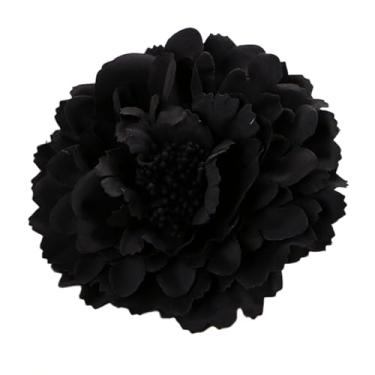 Imagem de A GOOD OMEN Broche de flor, flor decorativa de ombro boho, broche de dançarina de flamenco, chapéu decorativo fashion boho feminino peônia grampo de cabelo 11 cm (preto)