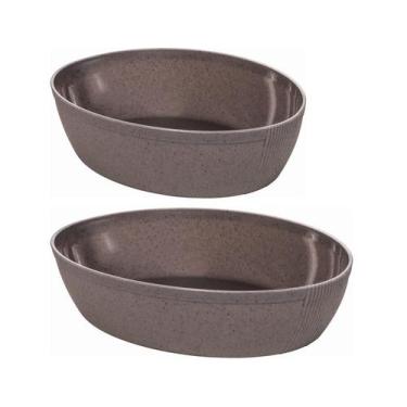 Imagem de 2 Travessa Oval Gourmet Marmorizada Servir Mesa Bufet Salada - Plasúti