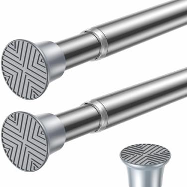 Imagem de SISELBA 2 varões de cortina de mola prata para janelas de 58 a 116 cm, hastes de cortina de tensão de pressão ajustáveis, sem perfuração, haste de tensão pequena para porta de armário e cortina de