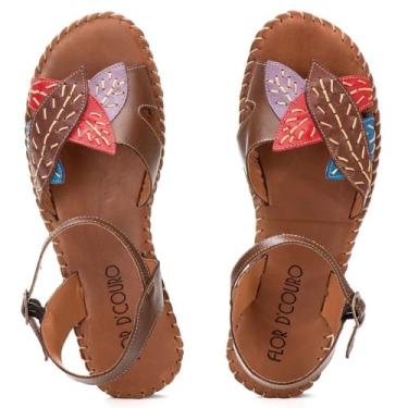 Imagem de Sandalia Rasteira Couro Feminina Palmilha Conforto Solado Borracha Antiderrapante Fecho Fivela Tamanho:36;Cor:Marrom;Gênero:Feminino;Departamento BS:Esporte