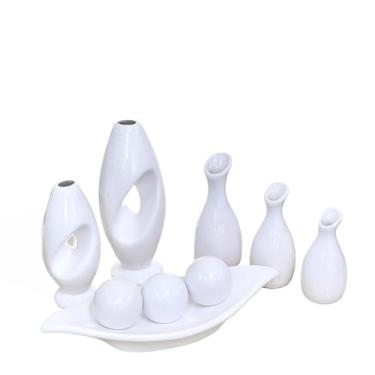 Imagem de Vasos Decorativos Para Sala,Enfeite 9 Vasos Peça Decorativo Kit Cerâmica Rack Sala Conjunto Completo Trio Casa Centro Mesa Dupla(BRANCO LISO 9PÇS)